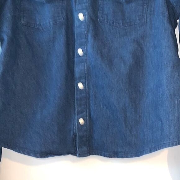 Denim Blue Womens Button Down Jean Shirt Fitted Western Style - Picture 6 of 13